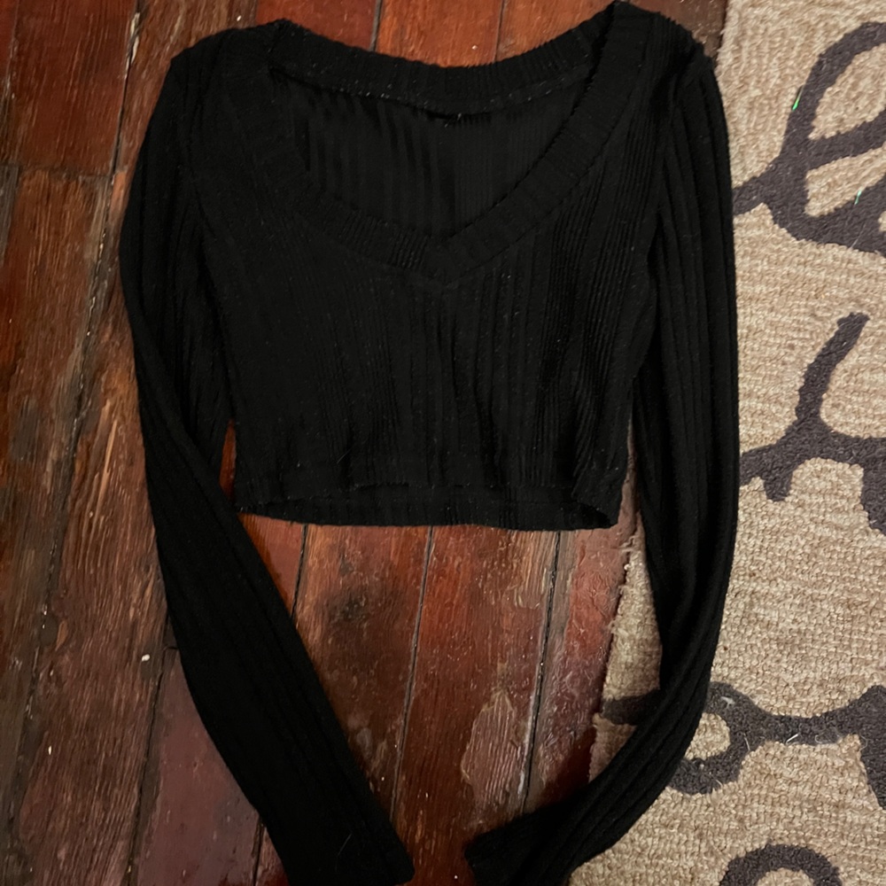 Black Ribbed Long Sleeve Top
